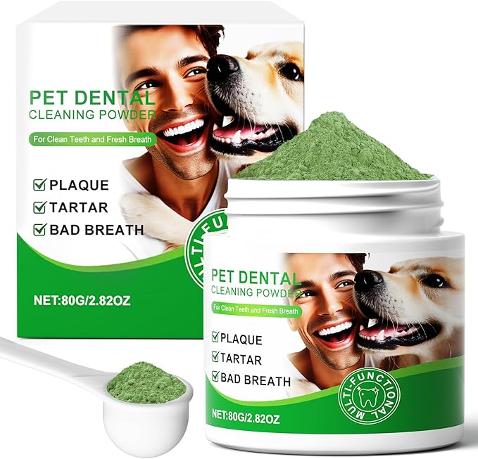 Dog Teeth Cleaning Powder, Dog Dental Powder, Dog Dental Care, Targets Tartar & Bad Breath & Reduces Plaque, Dental Powder for Dog Teeth Cleaning, Green