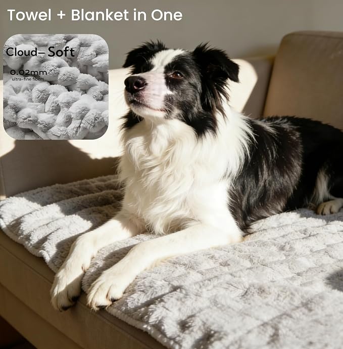 6 Pack Dog Towels for Drying Dogs, Bath Supplies Bath Grooming Kit for Pets, Pet Bath Towel Super Absorbent Set with Hair Brush, Washing Gloves for Large or Small Cats,Beige