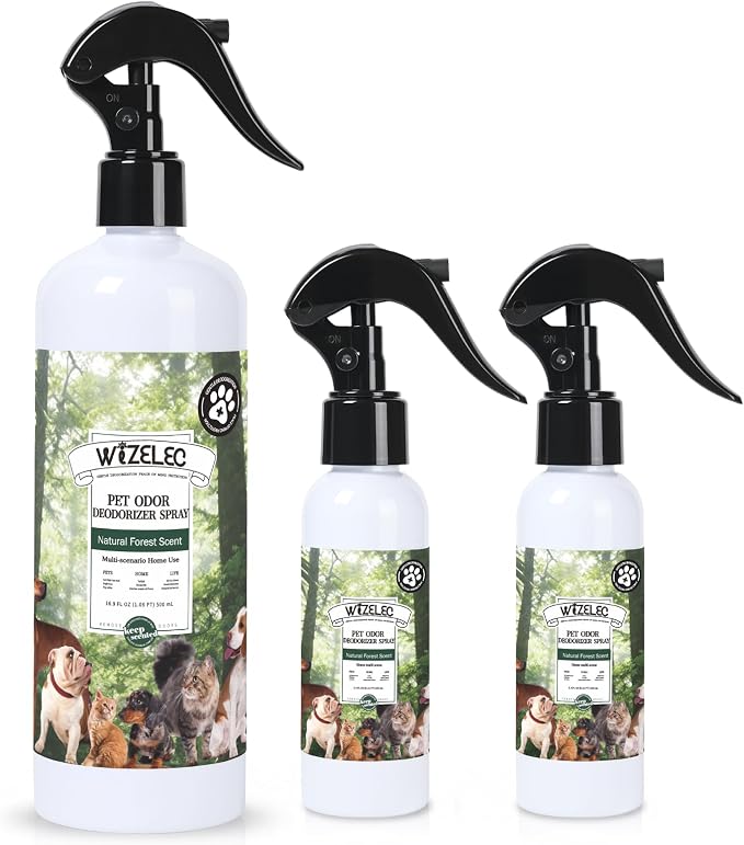 Pet Odor Deodorizer Spray,16.9 Fl Oz & Two 3.4 Fl Oz Mini Bottles - Dog Deodorizing Spray Natural Forest Scent Pet Odor Neutralizer for Smelly Dogs for Home Pets Potty Furniture