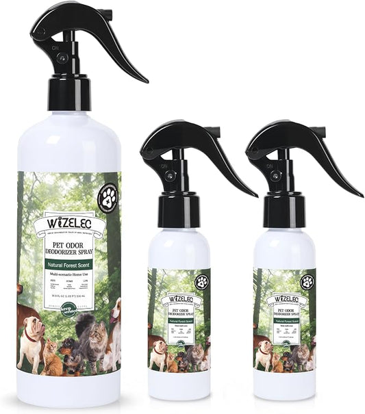 Pet Odor Deodorizer Spray,16.9 Fl Oz & Two 3.4 Fl Oz Mini Bottles - Dog Deodorizing Spray Natural Forest Scent Pet Odor Neutralizer for Smelly Dogs for Home Pets Potty Furniture