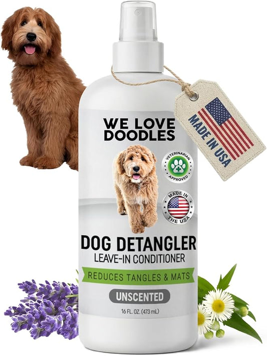We Love Doodles Dog Detangler Spray - Leave-in Conditioner for Dogs - Dog Detangling Spray - Dematting Spray for Dogs - Tangle Remover - Made in The USA (Hypoallergenic Unscented)