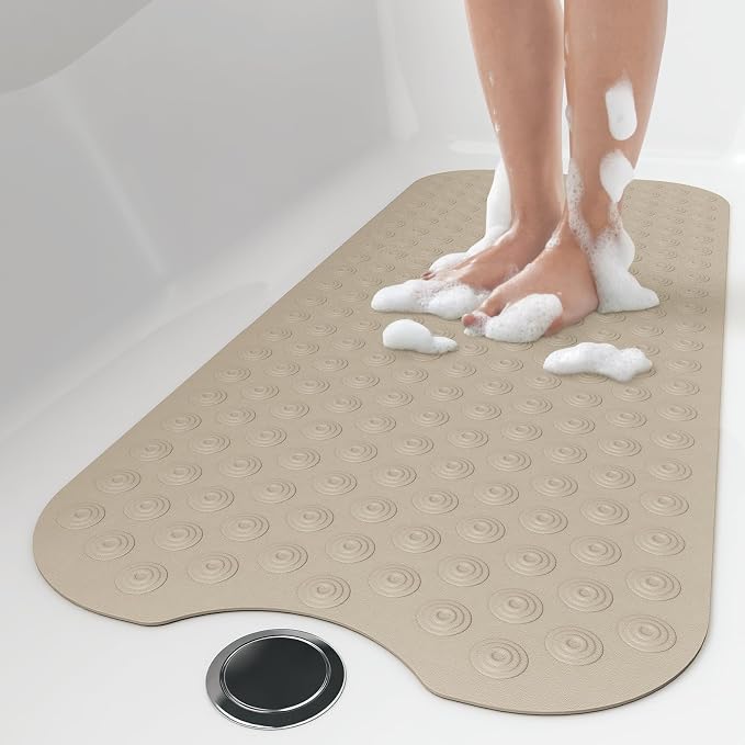 OTHWAY Bathtub Mat Non Slip, 39X16 inch Bath Mat for Tub, Machine Washable Bath Tub Mats with Reverse Suction Cups, Comfortable Rubber Bathtub Mat for Bathroom (Brown)