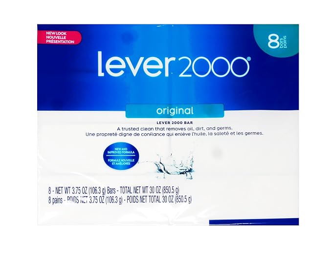 Lever 2000 Original Bar Soap, New and Improved Formula, Trusted Clean for Hands and Body, 8 Bars, 3.75 oz Each