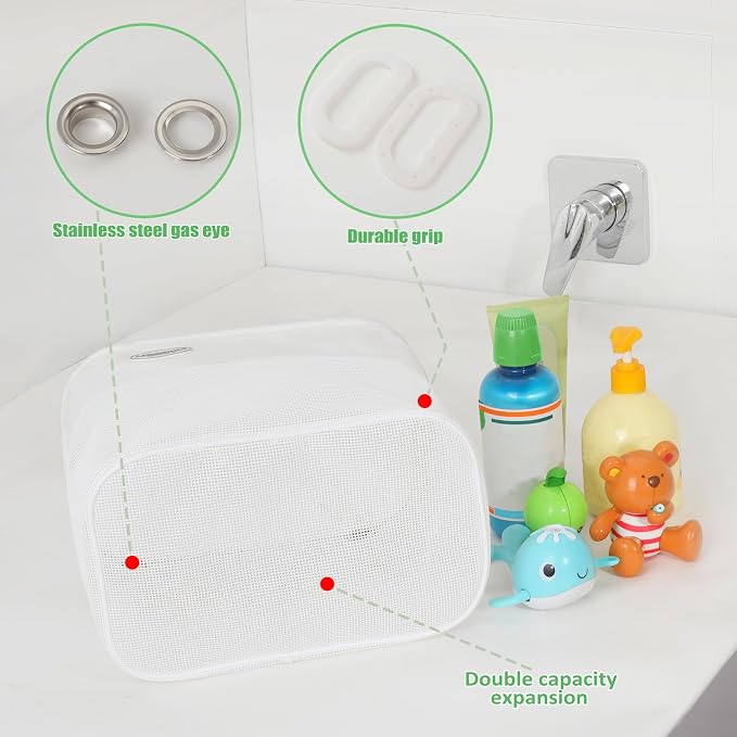 Ligereza Quick Scoop Baby Mesh Bath Toy Storage, 2x Capacity & Large Opening Bath Toy Organizer Baby Bath Gift Bathtub Toy Holder, Toy Storage For Toddlers (White)