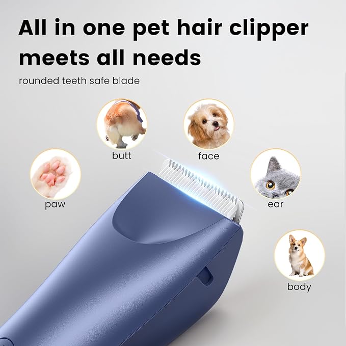Dog Clippers with LED Light - Quiet Pet Grooming Kit for Paws, Eyes, Ears, Face, Rump - Waterproof Cordless Cat Hair Trimmer for Small Medium Dogs & Animals