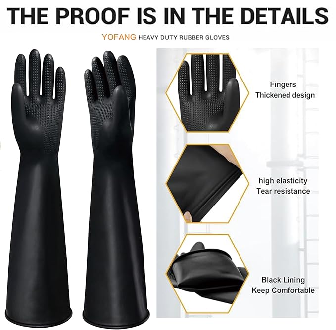YOFANG 22" Extra Long Waterproof Pet Grooming Bath Gloves for Dogs Cats | Anti-Scratch Thick Rubber Washing Gloves with Soft Diamond particles,Efficient Hair Removal Bathing Gloves,Black
