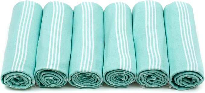HAVLULAND Turkish Beach Towels, Set of 12, Oversized 72"x40" - Aqua | Soft Hammam Peshtemal, Sand Free, Quick-Dry, Absorbent Bath Towel | Lightweight & Compact for Travel, Pool, Gym, Spa