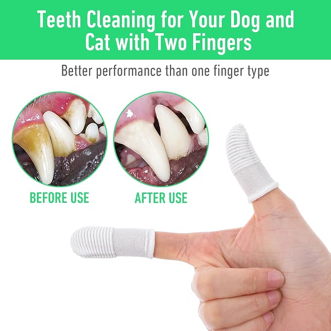 YUIANLB 30 Pcs Pet Dental Care Kit Finger Toothbrush Oral Cleaning Wipes Soft Washable Fabric Freshens Breath Reduces Plaque Tartar Complete Oral Hygiene Set for Puppies Kittens at Home
