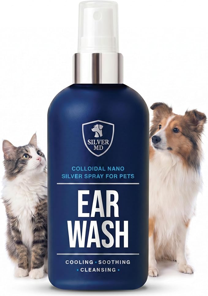Nano Silver Pet Ear Wash for Dogs & Cats Spray, 8 Oz | Best Gentle Cats & Dog Ear Cleaner Solution With Deionized Water Formula For Itchy Sensitive Ears, Odor & Daily Care For Pets