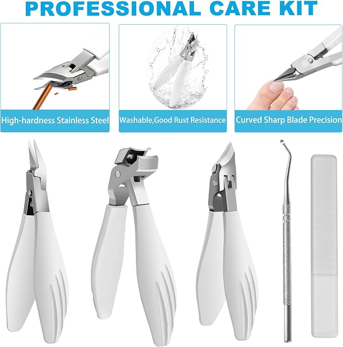 Nail Clippers for Thick Fingernails, Slant Straight Blade Toe Nail Clippers for Thick Toenails, Angled Head Large Toenail Clippers Set for Men Women Seniors, Wide Jaw Long Handle Nail Cutter - 5 Pack