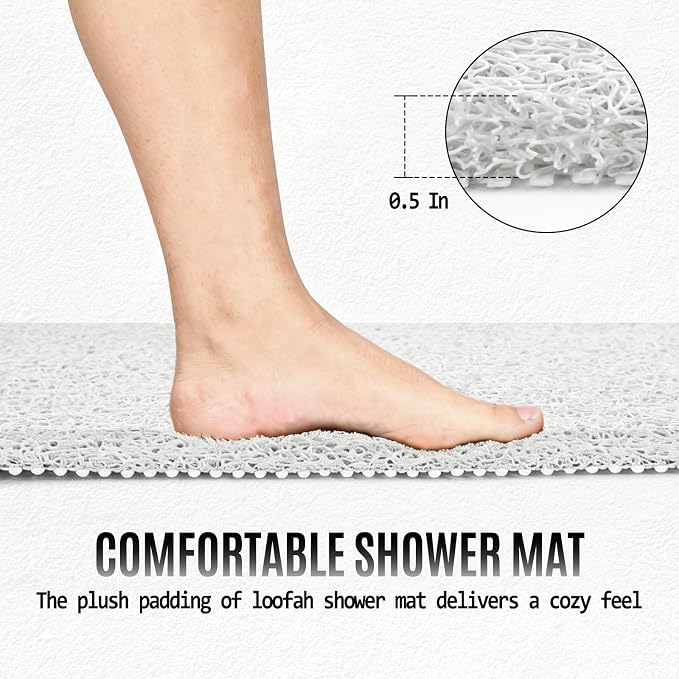 Joyhalo Shower Mat Bathtub Mat Non Slip, Bathmats Non Slip, Quick Drying Foot Scrubber Loofah Mats for Shower, Tub, Bathroom, Home,17x30inch, White