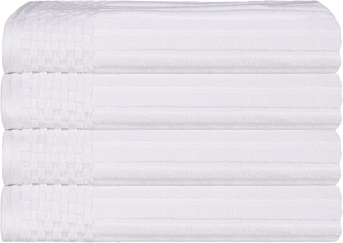 Superior Cotton 4-Piece Solid and Ribbed Hand Towel Set, Hand Towels- 16" x 28", White