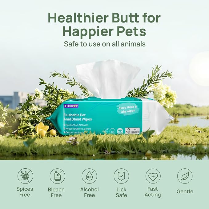 HICC PET Wipes for Dogs & Cats, Cleaning Deodorizing Anal Gland Wipes, Hydrating & Nourish Fur Dog Grooming Wipes for Paw, Butt, Body-Hypoallergenic