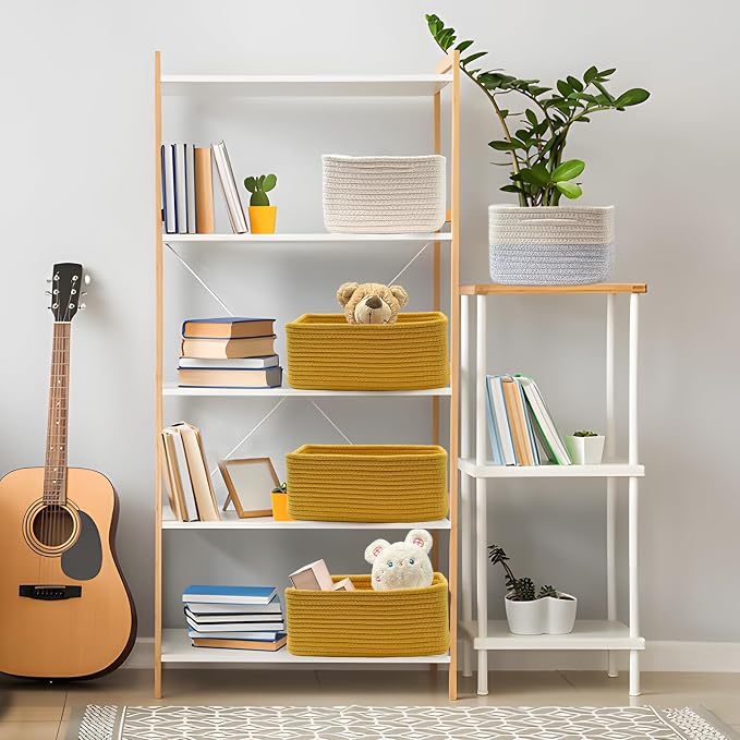 COMFY-HOMI 11.5"x7.5"x4.7" Storage Baskets for Organizing | Cotton Rope Woven Basket | Toy Storage Bin Box | Basket for Shelves, Closet Organizer Bin, Decorative Closet Shelf, 1 Pack