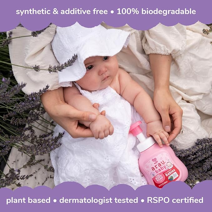Arau Baby Foam Body Soap Lavender Scent, Natural Plant Based Baby Wash, No Artificial Fragrance or Additives, Gentle for Baby’s Sensitive Skin, Nourishing and Easy Rinse, 15.21 Fl Oz, 3 Pack