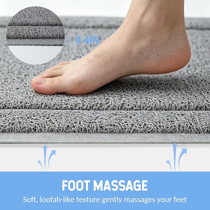 Hargiis Square Non-Slip Shower Mat, Anti Slip Bathtub Mat, Fast Drying Bathtub Mats, Upgraded Foot Scrubber Mat, Anti Slip Mat for Tub, Floor, Bathroom, Kitchen, Hotel (Grey 24"×24")