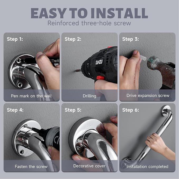 36 Inch Shower Grab Bar 1.25" Dia, Chrome Anti Slip Bathroom Grab Bar, 304 Stainless Steel Knurled Handicap Grab Bars, Safety Support Handrail, Assist Bath Shower Handle for Elderly Injury Senior