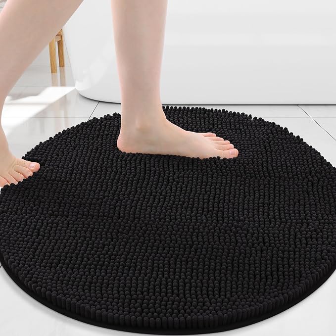 Arotive Bathroom Rugs Round 30x30, Extra Soft Absorbent Shaggy Chenille Bath Rugs, Machine Washable Rubber Backing Bath Mats for Bathroom Floor Tub and Shower, Home Decor Accessories, Black