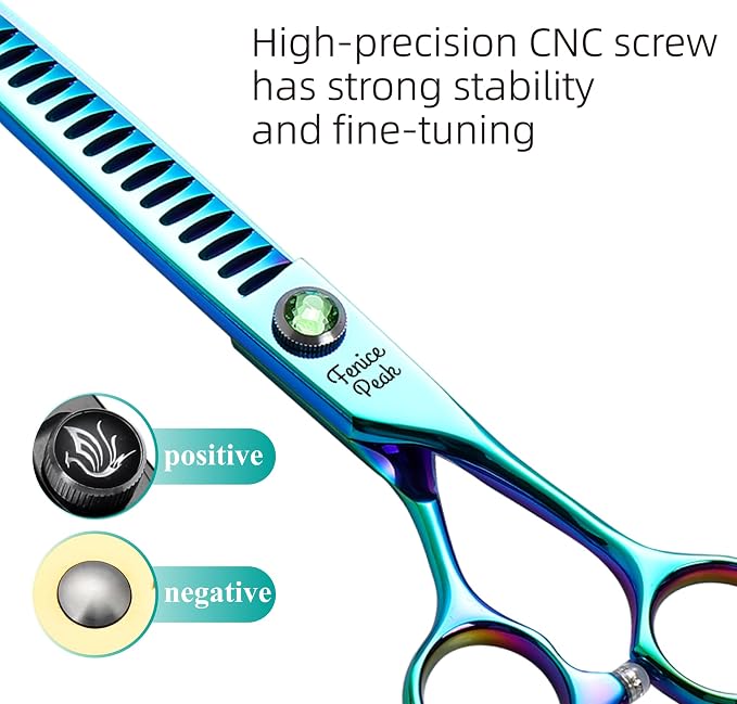 7.5'' Green Chunker Dog Grooming Scissors Pet Shears with Ergonomic Offest Handle and Simulated Emerald Screw 440C Grooming Scissors Trimming Shears Durable and Sharp