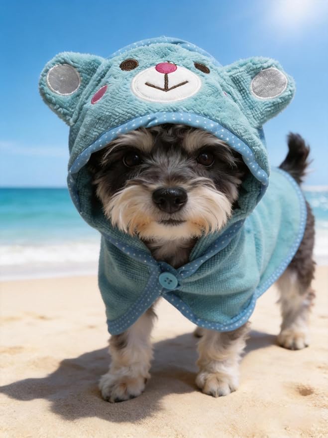 Dog Hooded Bathrobe Towel Fast Drying Absorbent Bath Warm Blanket | Blue L