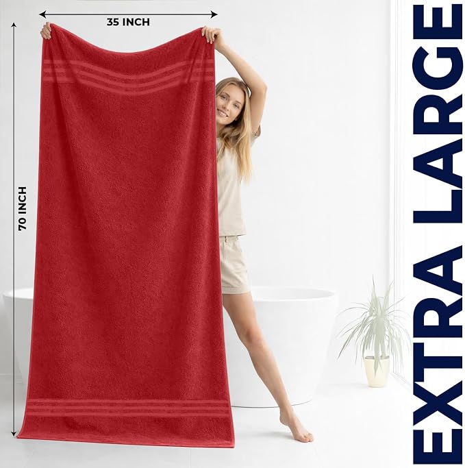 DAN RIVER 2 Pack Bath Sheets Extra Large 35x70, Large Bath Towels for Adults, XL Oversized Heavy Duty Towel Set, 600 GSM 100% Ring Spun Cotton, Soft Quick Dry, Red