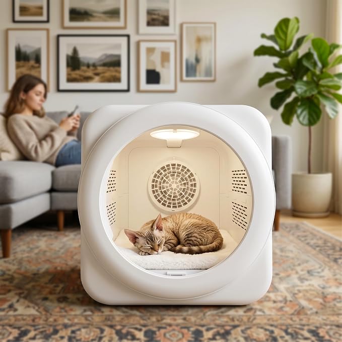 Automatic Pet Dryer Box, 360° Airflow Cat Dryer, Ultra Quiet, Temperature Control, Adjustable Wind Speed, 3 Million Negative Ions, 65L Large Capacity for Cats & Small Dogs