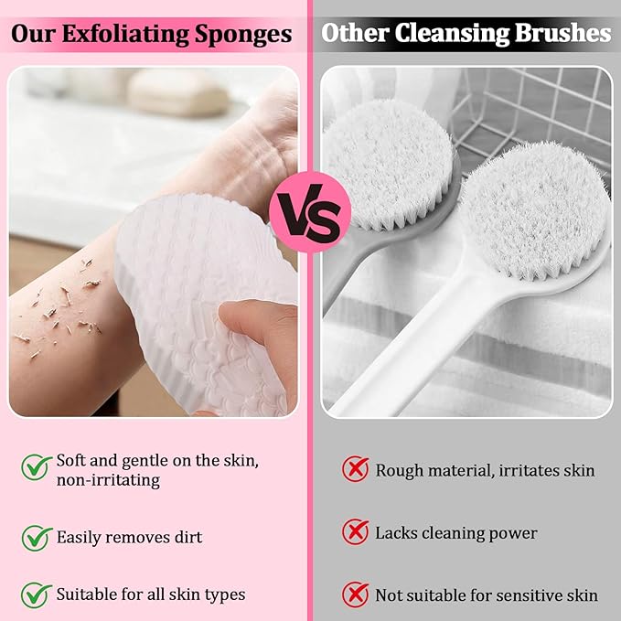 2Pcs Magic Exfoliating Bath Sponge, 3D Ultra-Soft Body Exfoliating Sponges, Deep Cleansing Dead Skin, Lanyard Bath Sponge for All Skin Types,Suitable for Both Men and Women (Pink+White)
