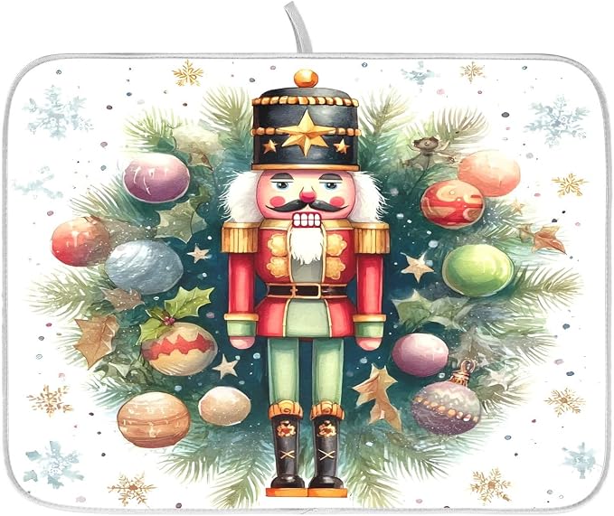 Watercolor Nutcracker Dish Drying Mat, Absorbent Drainer Mats for Kitchen Counter Coffee Maker 18"x16"