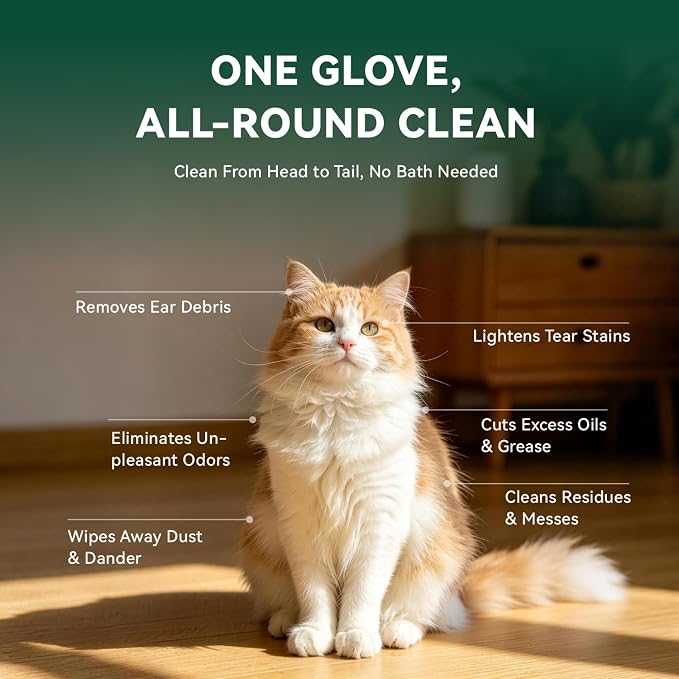 ECO PET Glove Wipes for Dogs & Cats, Hypoallergenic Unscented Cleaning & Deodorizing Bath Wipes, Coconut Oil Nourishing Fur Pet Grooming Gloves, 20pcs