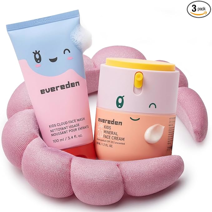 Evereden Kids Face Wash & SPF 20 Cream Set | Dermatologist-Tested, Mineral Sunscreen with Zinc Oxide & Vitamin B5 | No Phenoxyethanol, EWG Verified, Gentle, Safe for Ages 3+, Sensitive Skin + Headband