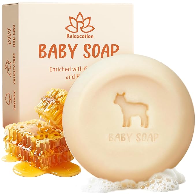 Set of 4 Organic Baby Soap Bars - Lavender-Chamomile, Goat Milk-Honey, Unscented, Greek Yogurt - Coconut Milk - All Natural Cold Process Soap Bars For Baby, Toddler, Kids - Safe for Sensitive Skin