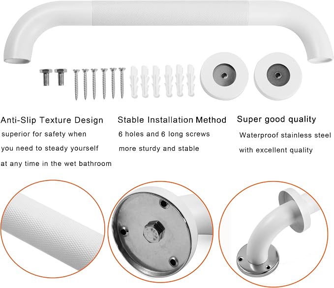 Shower Grab Bar, 2 Pack 32 Inch White Bathroom Grab Bar, 1.25" Diameter 304 Stainless Steel Anti-Slip Grab Bars for Bathtubs and Showers, Handicap Shower Grab Bar for Seniors Elderly