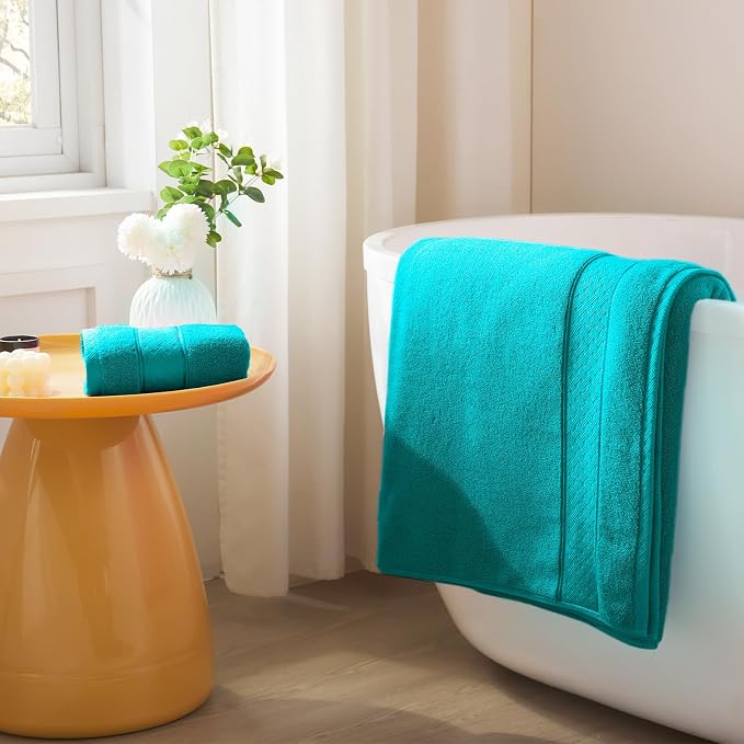 COZYART Turquoise Bath Towel Set 6 Piece, 100% Zero Twist Ring Spun Turkish Cotton 650GSM, Ultra Soft Absorbent Fast Dry Hotel Quality Bathroom Towels