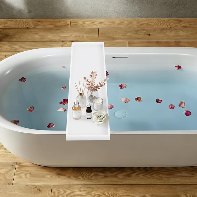 Acrylic Bathtub Tray, Universal Fit Bath Tub Tray, Bathtub Caddy with Anti-Slip Raised Edge, for Wine Glass, Phone, Tablet, for Relaxing Bath Time at Home, Hotel, Spa(29.92 * 7.87 * 1.18in)