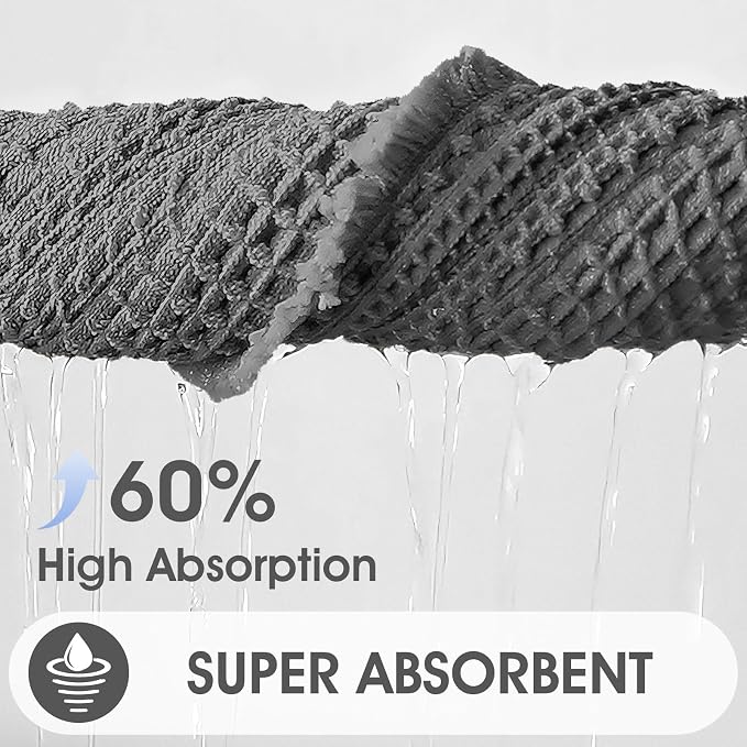 Upgraded Waffle Bath Mat Set 2 Piece Grey, Super Absorbent Non-Slip Quick Dry Bathroom Rugs with Tassels, Machine Washable Ultra Soft Boho Bath Rugs for Floor, Toilet Mats Boho Farmhouse Decor