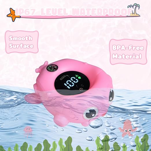 Baby Bath Thermometer - Digital Floating Water Thermometer with LED Display & Color Temperature Alerts, Rechargeable Bath Toy for Infant Bathtub Safety, Newborn Bath Essentials Gift
