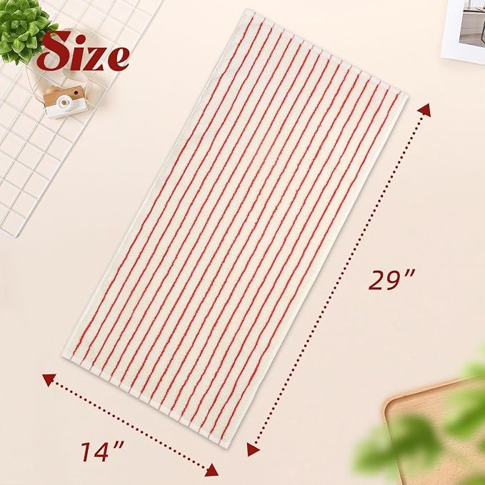 Jacquotha Striped Hand Towels Set of 2, Vintage Bathroom & Kitchen Decor, Guest Use, Soft Gentle for Adults Kids, Natural Cotton, 14” x 29”, Coral Red