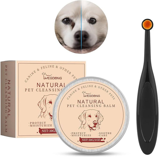 AOMIG Tear Stain Remover for Dogs and Cats, Natural Gentle Pet Eye Cleaner Balm with Brush, Safe Professional Daily Eye Care for Tear Stains Gunk, Relief Dry Reduces Rednes, 1 oz