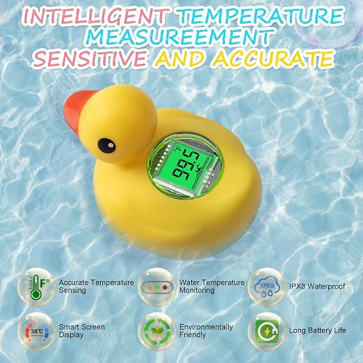 Rechargeable Baby Bath Thermometer | IP68 Waterproof, BPA-Free, Fast Temperature Reading, Backlit Display, For Infants & Toddler