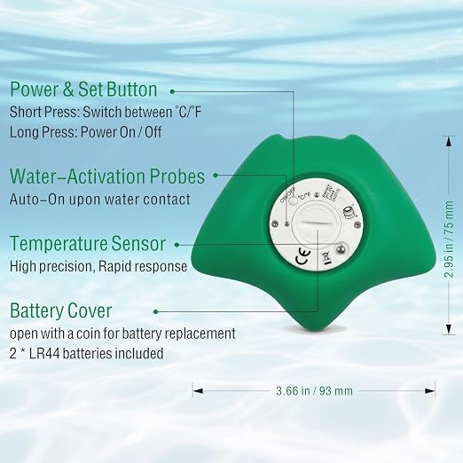 Baby Bath Thermometer, Manta Ray Won't Flip Over, 3-Icon Alert, Auto On/Off | Floating Digital Bathtub Water Thermometer for Newborn Infant Toddler, IP67 Waterproof, BPA-Free ABS, °F/°C, Battery Included