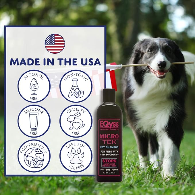 EQyss Micro-Tek Pet Shampoo - Stops Scratching, Itching, Biting, or Licking Hot Spots. Perfect for Pets with Skin Problems. 16 oz