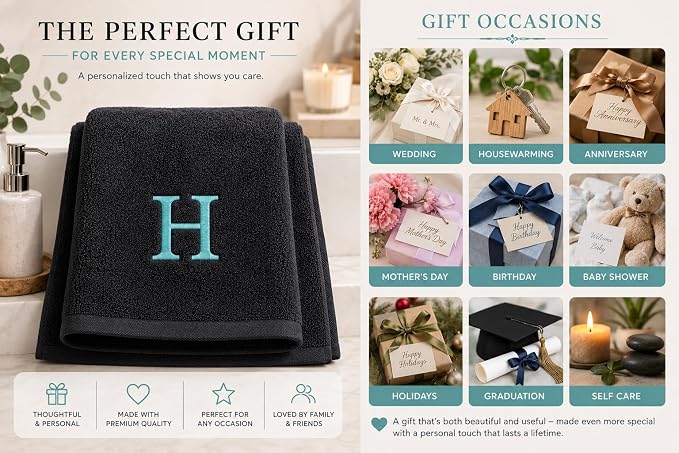Personalized Bath Towels Set of 2 - Customized Turkish Bath Towel - Cotton Towel Set -Monogrammed Towels with Initials Name Embroidery - 30x56 inch -Thanksgiving Gifts (Navy, Bath Towels - Set of 2)