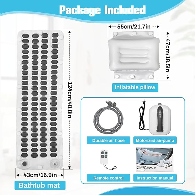 Iridesc Portable Spa Bubble Bath Massager, Bath Jets for tub with Remote Control, 6-Speed Adjustable, Bath Massager for tub with Powerful Suction Cup, Pillow, Bathtub Spa Mat for Body Relaxation