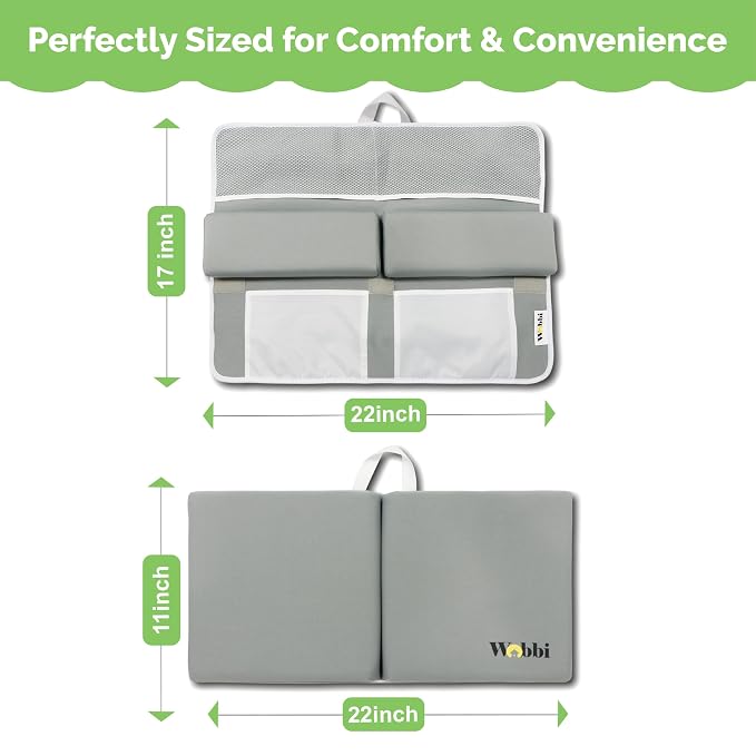 Wobbi Comfortable Bath Kneeler and Elbow Rest Pad Set | 6 Suction Cups for Slip-Resistant Stability | 1.5" Thick Memory Foam Bath Kneeling Pad with 4 Storage Pockets (Grey)