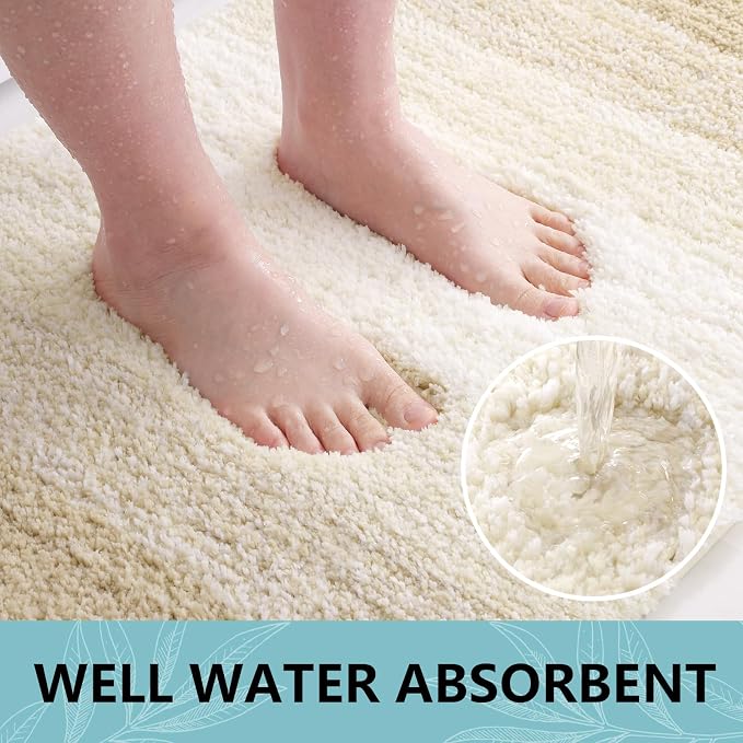 Arotive Microfiber Bathroom Rugs, Shaggy Soft and Absorbent Bath Rug, Thick Plush Machine Washable Dry Bath Mats for Bathroom, Tub and Shower, 47x24, Light Beige, Rectangular