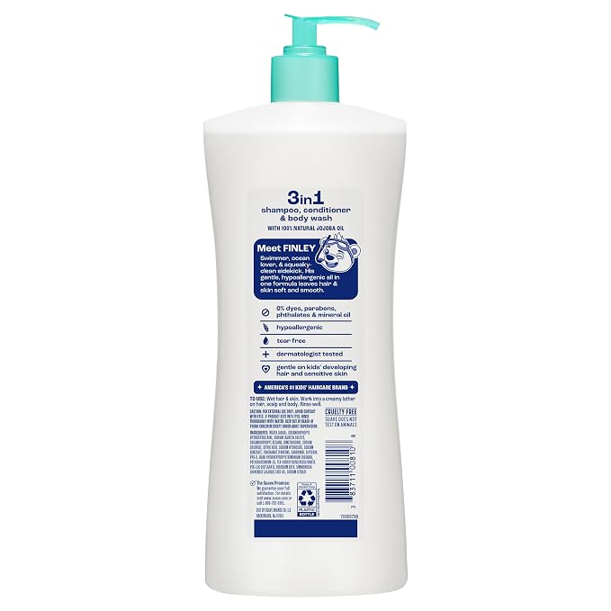 Suave Kids Purely Fun 3 in 1 Shampoo, Conditioner & Body Wash, Original Clean Scent, Hypoallergenic, Tear-Free Formula, Dermatologist Tested, 4 Count, 28 FL OZ