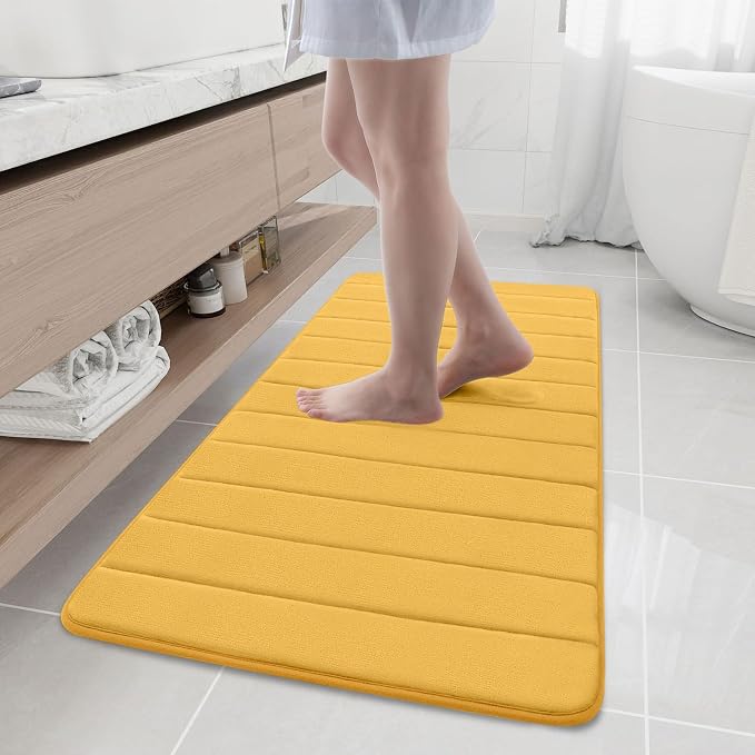 Buganda Memory Foam Bath Mat, 47" x 20", Ultra Soft Bathroom Rugs, Water Absorbent and Machine Washable Bath Rug Runner for Bathroom, Shower, and Tub, Yellow