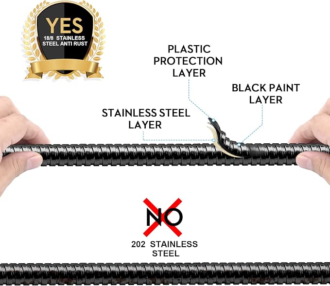 Blissland Shower Hose Extra Long 79 Inches Handheld Shower Head Hose with Brass Insert and Nut - Durable and Flexible(Matte Black)
