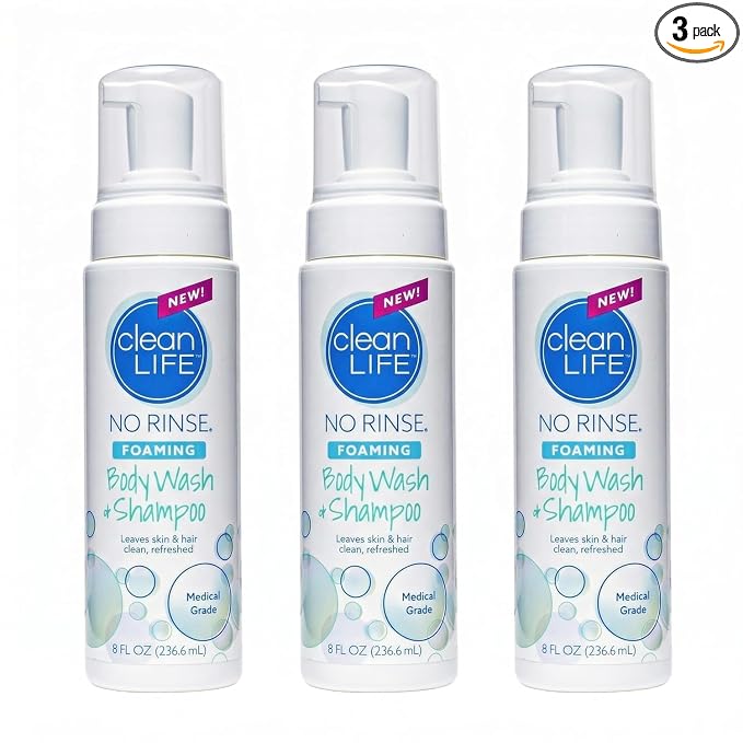 No-Rinse Foaming Body Wash - Waterless Foam Cleanser for Elderly, Adults, Kids, Infants & Caregiver - Rinse Free for Sensitive Skin - Travel Size- Refreshed & Moisturized Skin - 8 fl oz (Pack of 3)
