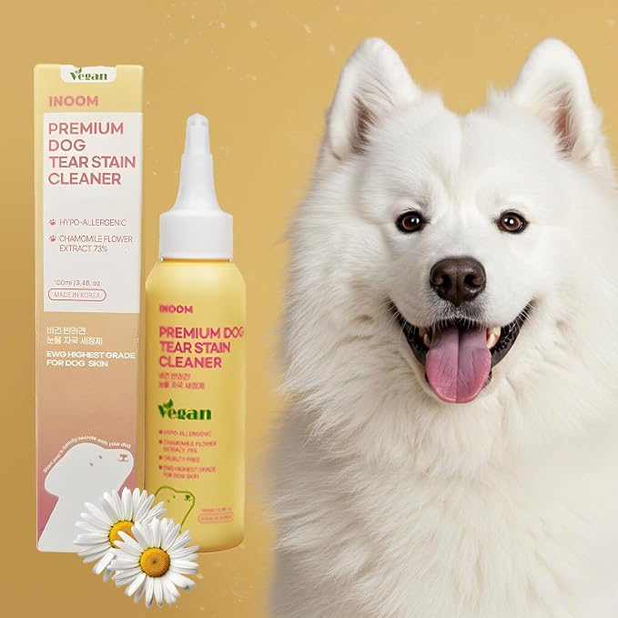 Korean Plant Based Vegan Dog Tear Stain Cleaner 100 ml – Gentle & Effective Eye Stain Remover for Dogs – Non-Irritating Facial Cleanser, with hyaluronic Acid, Cruelty-Free Pet Eye – Made in Korea